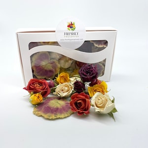 Freeze Dried Edible Flowers Roses, Wedding Cake Decorations, Platter Decorating, Cupcake Decorating Flowers, Floral Garnish for Baking & Tea