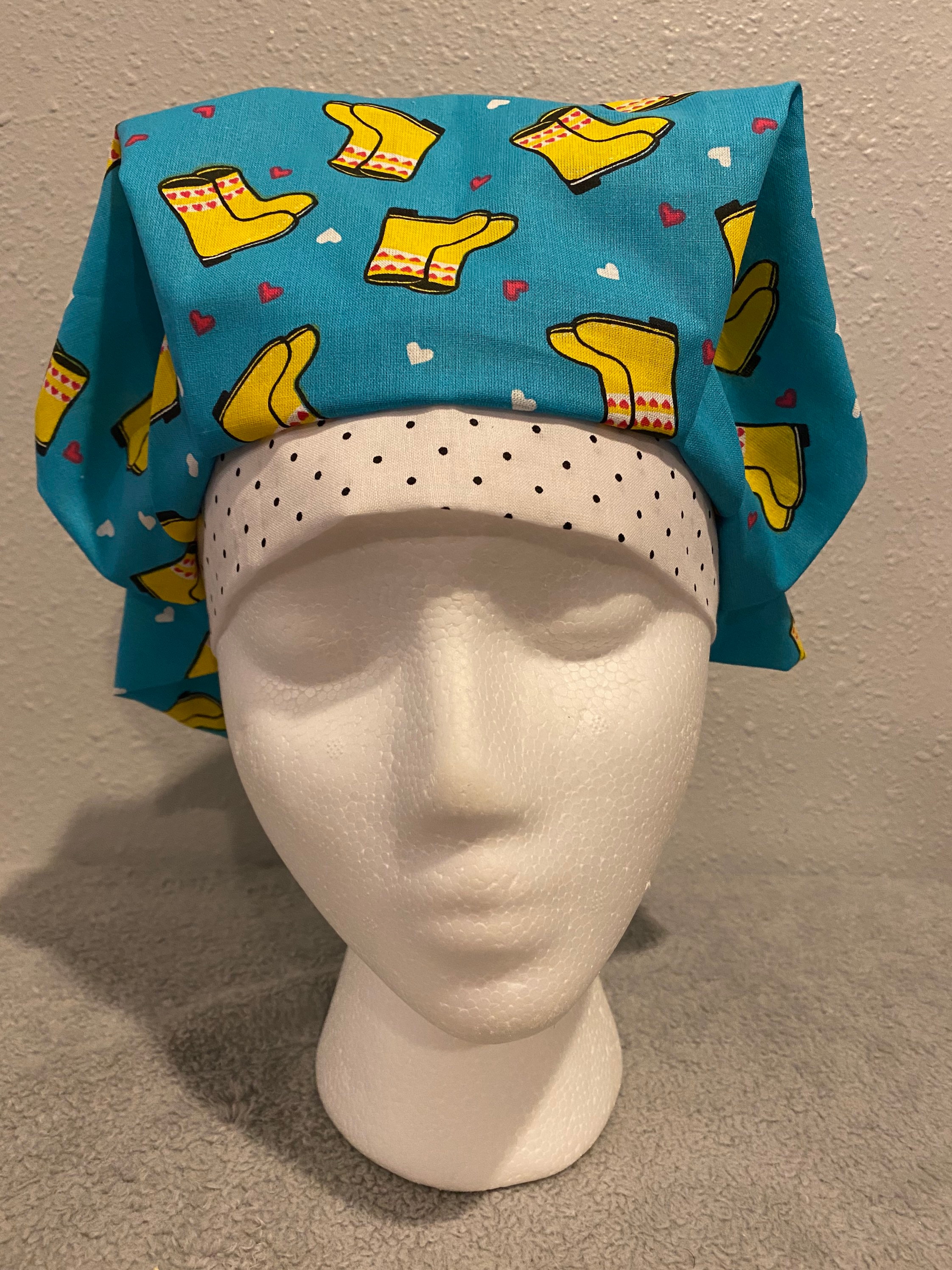 Surgical scrub hat with adjustable elastic toggle and optional Etsy