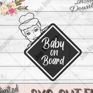 シンデレラ風 SVG || 車用デカール || ベビーオンボード || プリンセスデカール SVG ファイル || プリンセス SVG || シルエットカットファイル