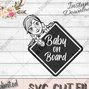 Anna Inspired SVG || Car Decal || Baby on Board  || Princess Decal SVG File || Princess SVG || Silhouette Cut File