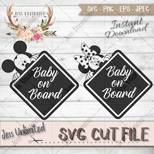 Mickey & Minnie inspirado SVG // Calcomanía de coche // Bebé a bordo // Su/Ella Calcomanía de ratón Archivo SVG // Bebé SVG // Archivo de corte de silueta