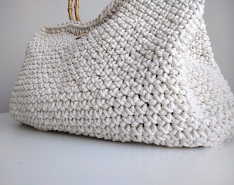 Handmade Crochet Bag | Rope Bag | Cord Bag | Summer handbag | Bamboo Handles | Summer Accessories | Ivory Bag | Large