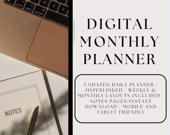 Minimalist Digital Monthly Planner | Undated PDF for iPad & Tablet | Daily and Weekly Layouts | GoodNotes and Notability Monthly Planner