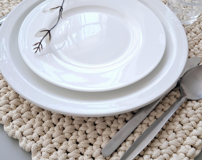 Featured listing image: Large XL Crochet Placemats | Knitted Tablemat | Table Decor | Table Rug | Heat Pot | Wedding Decor | Home Decor | Rustic | Farmhouse | Boho