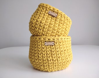 Handmade Crochet Baskets | Tshirt Yarn | Storage Baskets | Storage Pots | Pencil Holders | Round Baskets | Small Crochet Baskets | Mustard