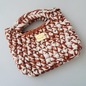 Handmade Crochet Mini Tote Bag: T-Shirt Yarn, Boho Chic