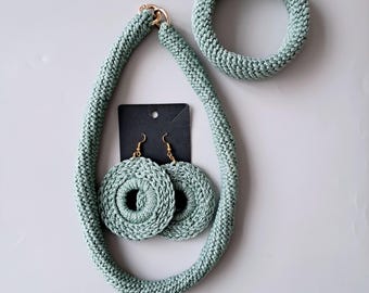 Crochet Jewellery Set | Boho Necklace and Bracelet | Macrame Rope Crochet Set | Bold Boho Jewellery | Cord Accessories | Handmade Gift