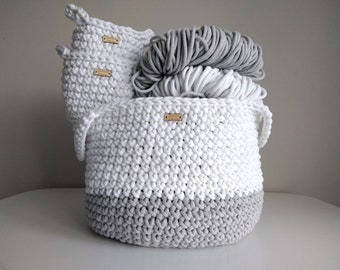Set of Crochet Storage Baskets | Toy Organizer for Kids Room | Large Handmade Nursery Basket | Soft Storage Bin | Cord Laundry Basket