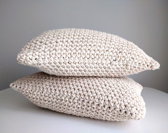Set of 2 Handmade Crochet Cushions | Decorative Cushions | Natural Crochet Cushions | Home Decor | Nursery Decor | Cord | Ivory Cushions