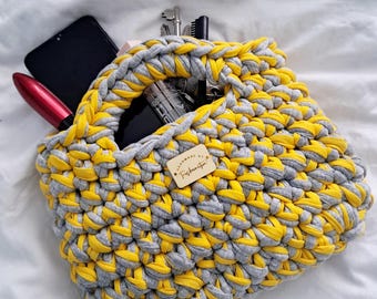 Mini Crochet Bag | Handmade Small Tote Bag  | Chunky Crochet Purse | Tshirt Yarn Bag | Boho Accessories | UK Crochet Bag