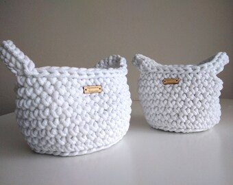 Set of 2 Handmade Crochet Baskets | Storage Baskets | Plant Pot Covers | Bathroom Storage | Nursery Storage | Round Baskets | Medium | Small