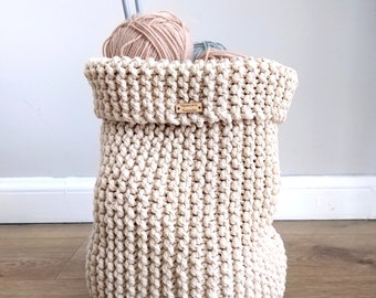 Knitted Basket | Natural Cord Basket | Plant Pot Cover | Storage Basket | Home Accessories | Handmade | Ivory | Off White | Large