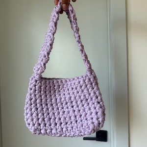 Crochet Lilac Shoulder bag, Handmade Purse with T-Shirt Yarn | Gifts for Her