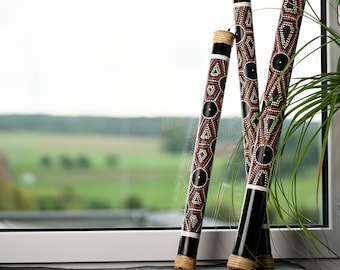 Hand painted bamboo rain stick in three lengths