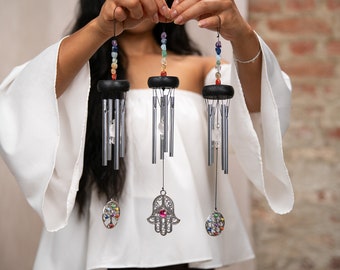 Mini carillon éolien avec pierres de chakra comme décoration ou cadeau