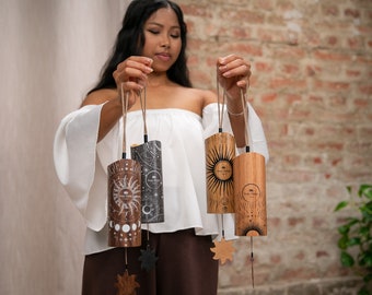 Kosmische gong van bamboehout, optioneel met standaard