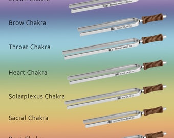 Chakra tuning forks available individually and as a 7-piece set