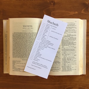 Shakespeare Macbeth Character Bookmark - Homeschool, Classroom, Drama Class Shakespeare Tool - Charlotte Mason, Classical Conversations