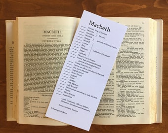 Shakespeare Macbeth Character Bookmark - Homeschool, Classroom, Drama Class Shakespeare Tool - Charlotte Mason, Classical Conversations