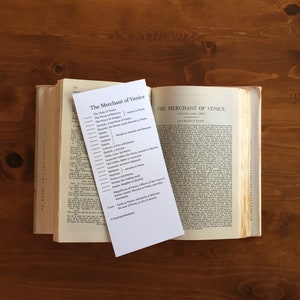 Segnalibro del personaggio di Shakespeare Il Mercante di Venezia - Scuola domiciliare, strumento Shakespeare per lezioni di recitazione - Charlotte Mason, conversazioni classiche