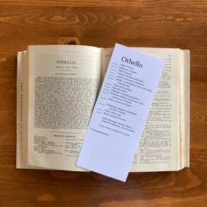 Shakespeare Othello Character Bookmark - Homeschool, Classroom, Drama Class Shakespeare Tool - Charlotte Mason, Classical Conversations