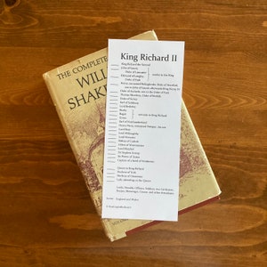 Shakespeare King Richard II Character Bookmark - Homeschool, Classroom, Drama Class, Shakespeare - Charlotte Mason, Classical Conversations