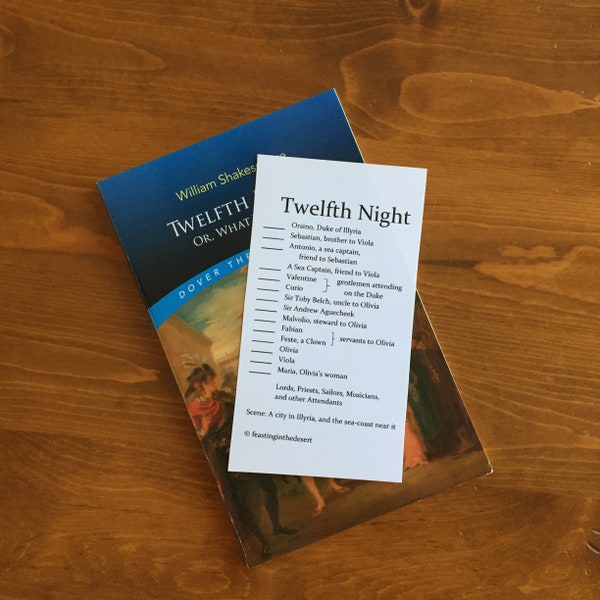 Shakespeare Twelfth Night Character Bookmark - Homeschool, Classroom, Drama Class Shakespeare Tool; Charlotte Mason, Classical Conversations