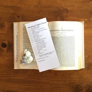 Shakespeare Midsummer Night&#39;s Dream Character Bookmark - Homeschool, Drama Class Shakespeare Tool - Charlotte Mason, Classical Conversations