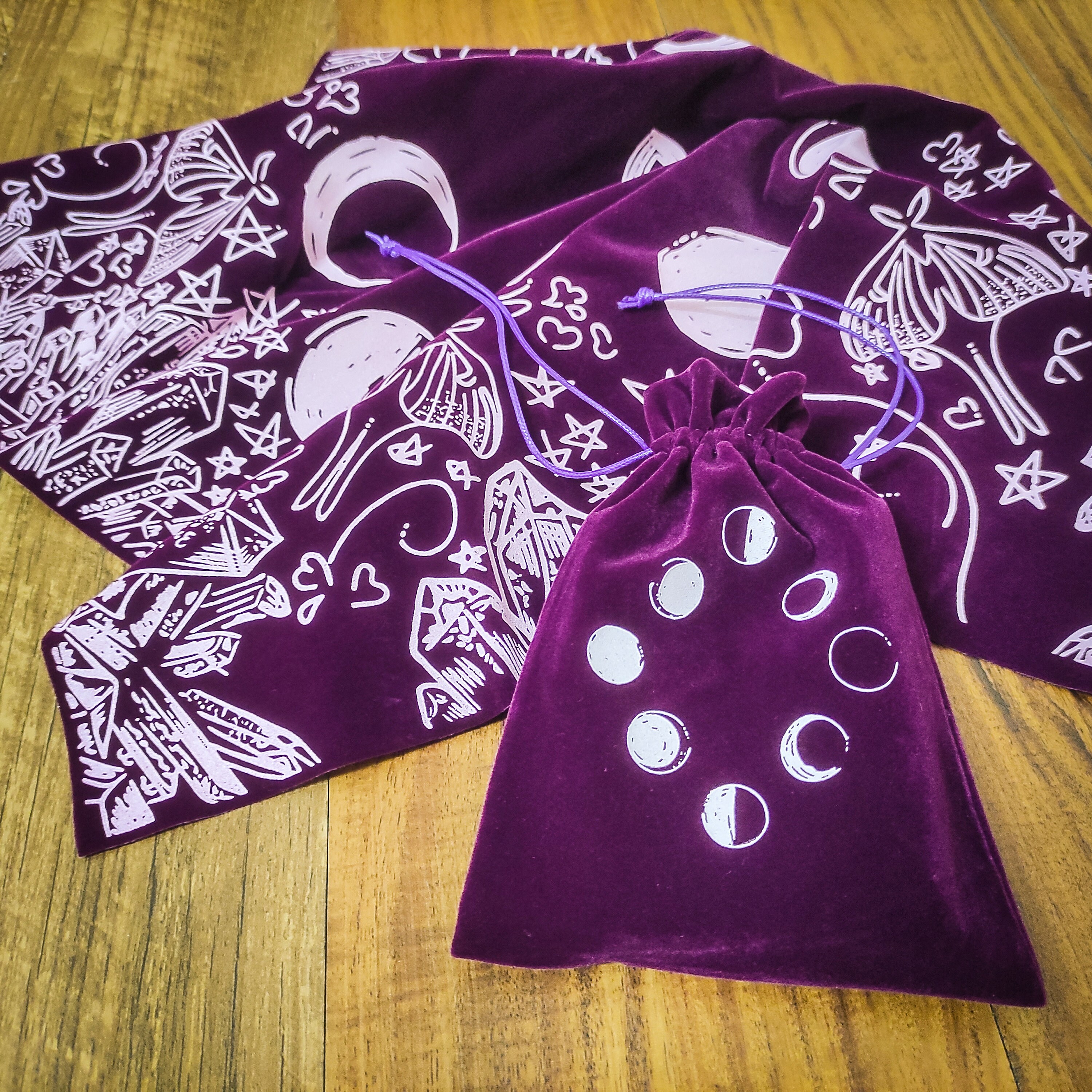 Velvet Tarot Cloth Bag Witch Divination Lover Altar Moon Phases Cloth