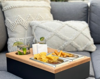 Sofa Butler - Couch Tablett - das Männergeschenk aus Eiche / Korpus dunkelgrau - NEU