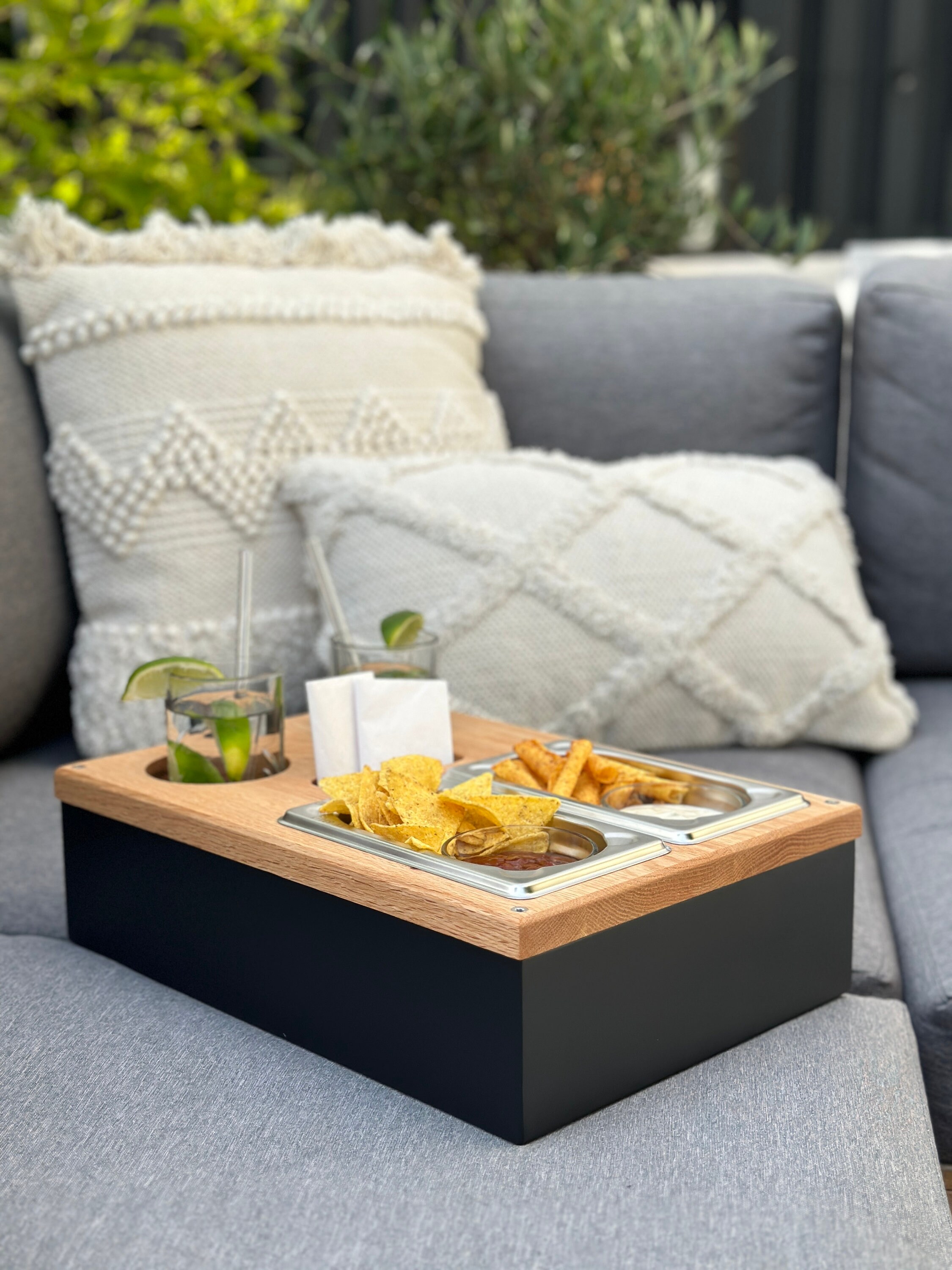 Sofa Butler - B-stock - Couch Tray - the Perfect Gift Made of Oak / Body Dark Gray