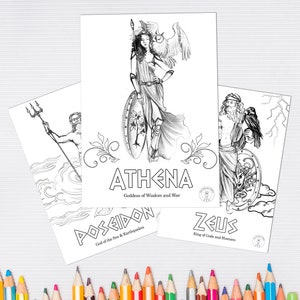 Greek Gods Coloring Book/ 34 downloadable pages full of Greek Gods and Goddesses illustrations and Greek Mythology scenes