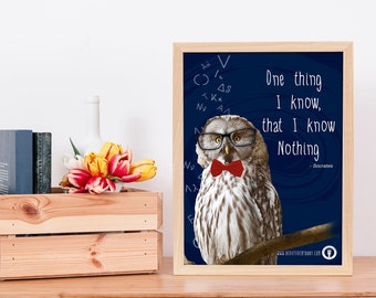 Socrates print, owl print/If you love Greek Philosophers and ancient Greece, this is the perfect/instant download/you get the card as bonus