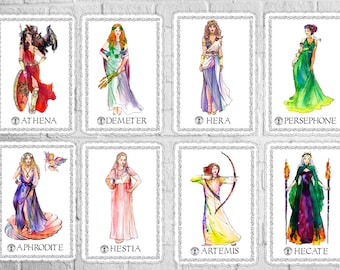 Greek Goddesses stickers/Pack of 8 paper stickers with 8 beautiful Greek Goddesses illustrations, totally handmade