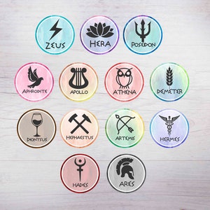 Greek Gods symbols stickers/Percy Jackson inspired stickers/digital download/13 stickers with each God, perfect for Greek Mythology parties