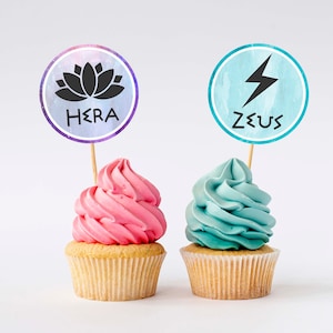 Toppers per cupcake con simboli degli dei greci/file digitali, download immediato/per feste ispirate alla mitologia greca e a Percy Jackson/due file