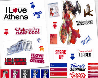 Athena Sticker Set: Greek Goddess Journal Scrapbook Stickers (7 Sheets)