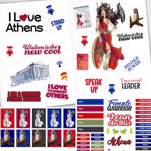 Athena sticker pages/Beautiful sticker pages inspired by the Greek Goddess for your journal,notebook,scrapbooking, crafting/7 sheets