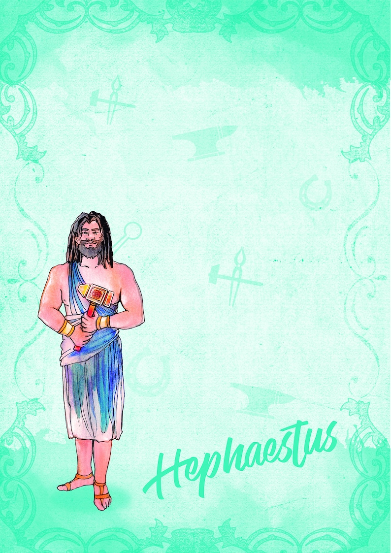 Greek Gods and Goddesses Scrapbook paper. Downloadable papers beautifully illustrated with God Zeus, Goddess Athena and 12 Olympian Gods. image 6