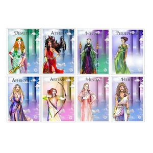 Pegatinas de diosa griega. 8 pegatinas de papel con las Diosas más bellas de la Mitología Griega. Atenea, Hera, Afrodita, Artemisa, Hécate, etc.