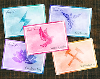 Greek Gods symbols Thank You cards/Percy Jackson inspired cards/13 cards with each God/Goddess symbol,perfect for Greek Mythology parties!