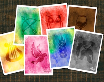 13 Greek Gods symbols cards/Percy Jackson inspired cards/great for parties and birthdays