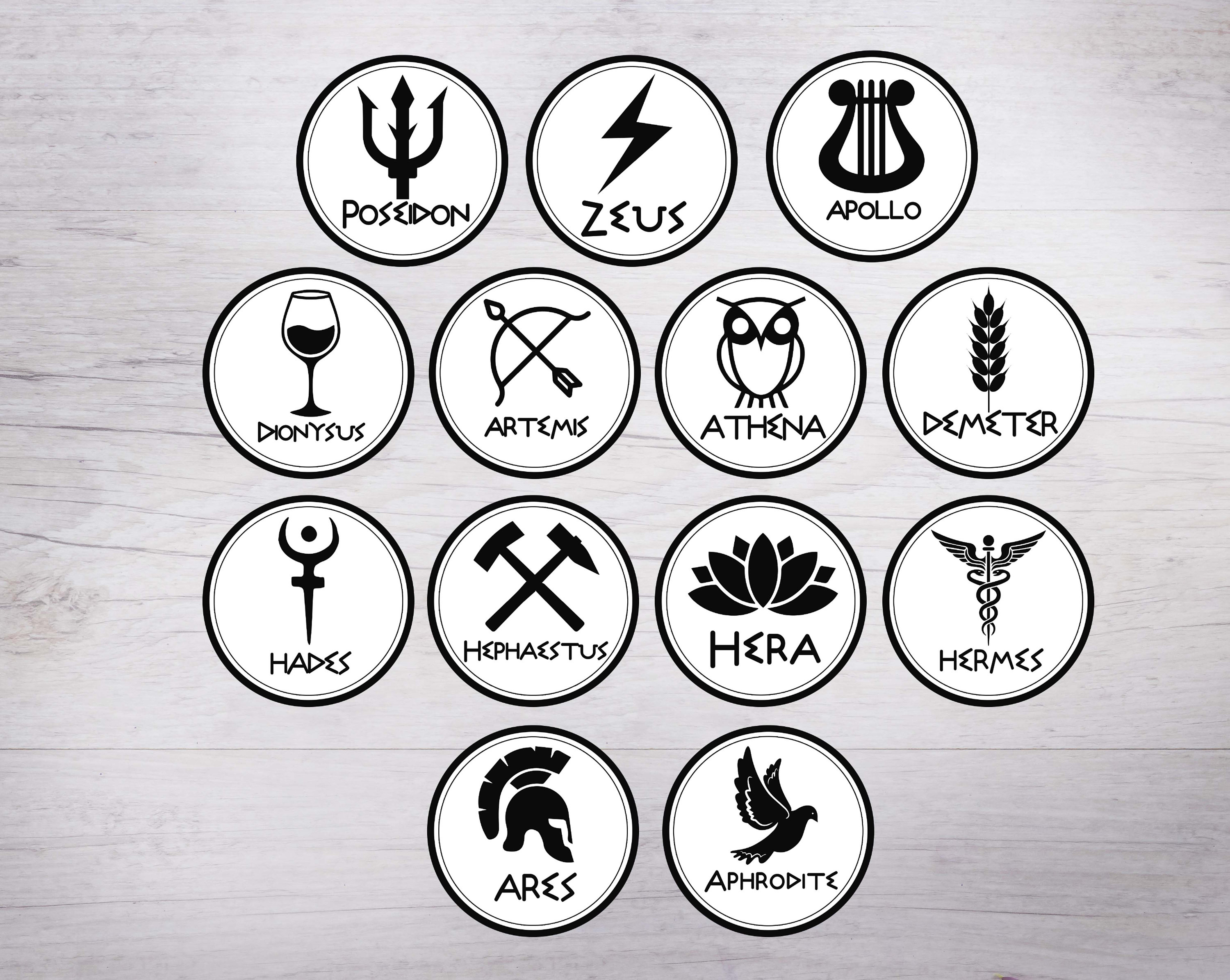 Greek Gods Symbols Stickers/percy Jackson Inspired Stickers/digital  Download/13 Stickers With Each God, Perfect for Greek Mythology Parties -  Etsy