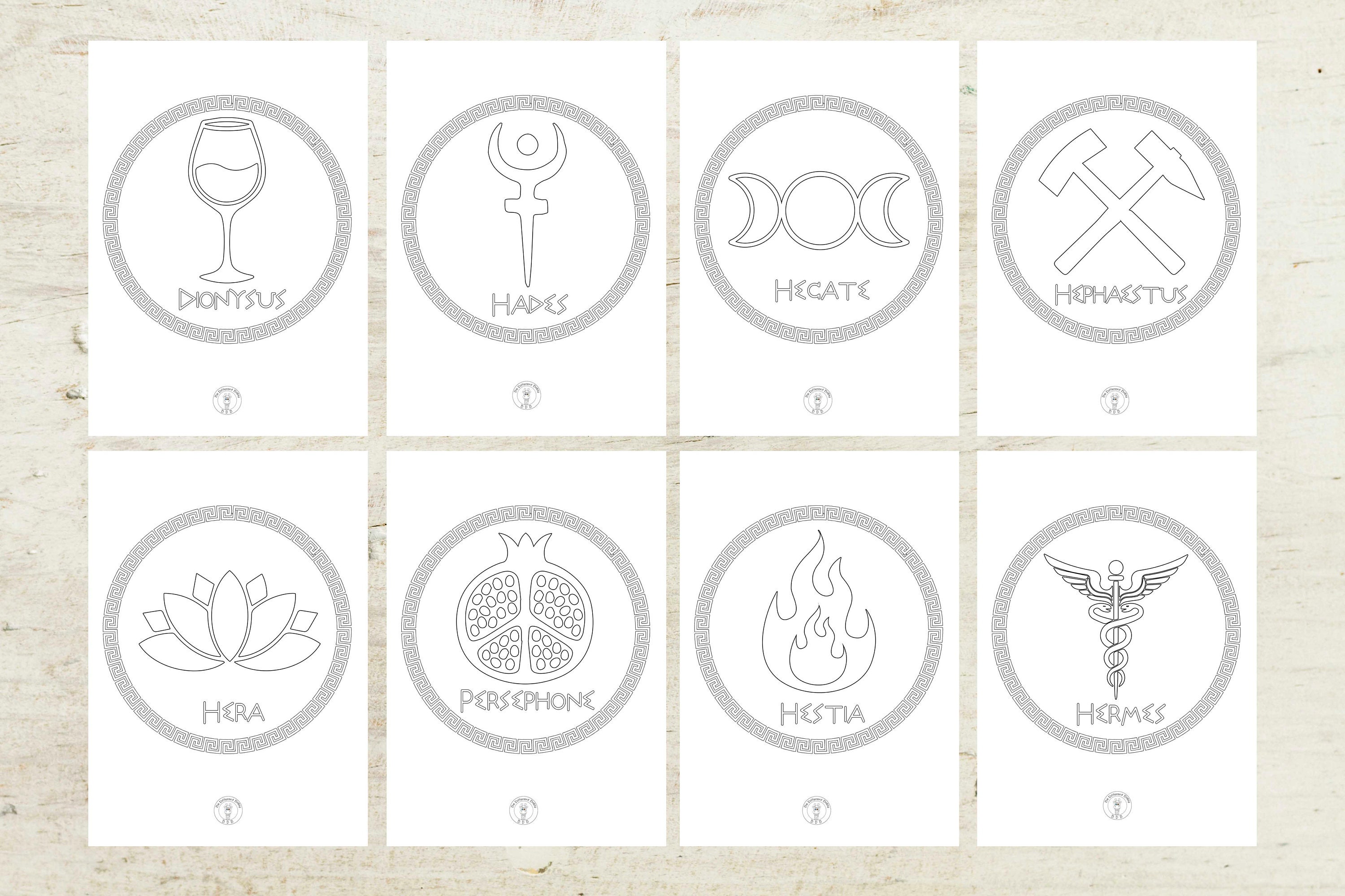 ギリシャ神話の神々のシンボルぬり絵：16の神話イラスト（デジタルダウンロード） - Etsy 日本, image size:3000x2000