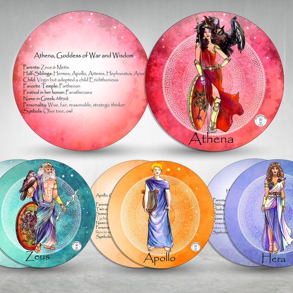 Greek Gods Flashcards/Basic Info about 13 Greek Gods and Goddesses/All Olympian Gods included, 13 printable flashcards/digital download