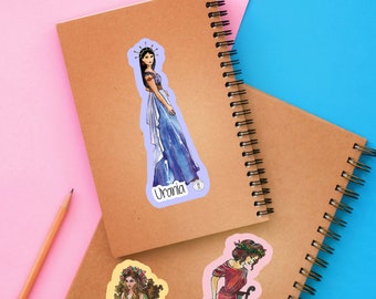 Nine Muses stickers pack/If you love Greek Mythology and the nine muses,you ll get 18 paper stickers with beautiful Nine Muses illustrations