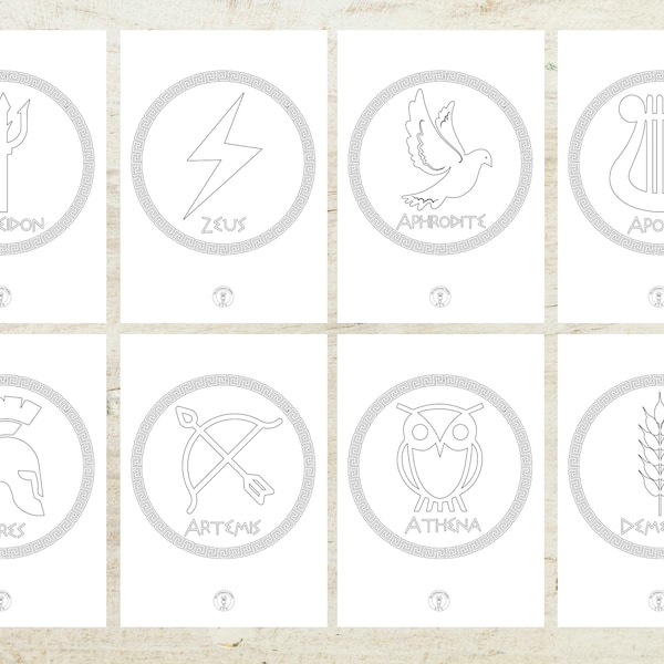 Greek Gods Symbols Coloring pages/ digital download/ 16 Greek Gods symbols ready to download and color as you like