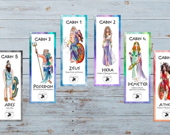 Percy Jackson Camp Half Blood cabin bookmarks/instant download/Percy Jackson must have!13 bookmarks with each God/Goddess cabin.