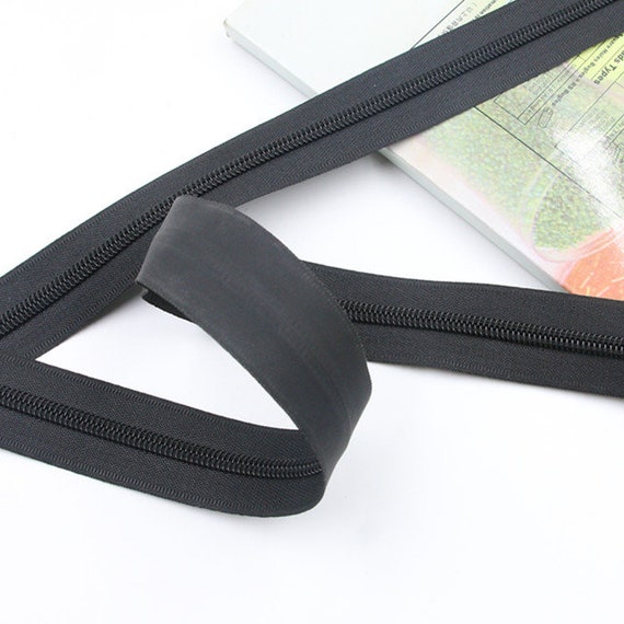 Reverse Coil Matte Black WaterResistant Zipper Chain by the piece