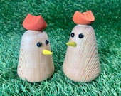 Hens Wooden Figurines Set, Hand Crafted Chicken Ornament Handmade in England